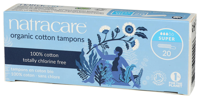 Natracare Organic All Cotton Non-Applicator Tampons Super - 2 x Packs of 20 (40 Tampons) - BeesActive Australia