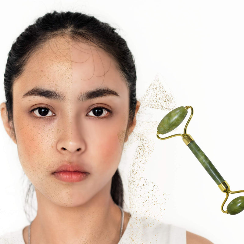 Jade Roller Gift Set for Face, Anti Aging Face Roller Massager, 100% Natural Facial Skin Massager with Gua Sha Set, Double Chin Reducer, Cheeks Slimmer, Skin Tightener for Combination Eye Treatments. - BeesActive Australia