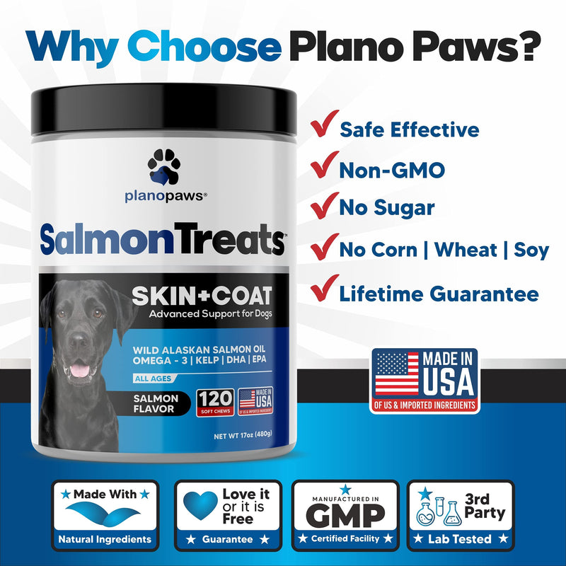Wild Alaskan Salmon Oil for Dogs - Dog Skin and Coat Supplement - Shedding & Itch Relief for Dogs - Omega 3 Fish Oil for Dogs Chews - 120 Dog Allergy Chews - Dog Shedding Supplement - Dog Vitamins - BeesActive Australia