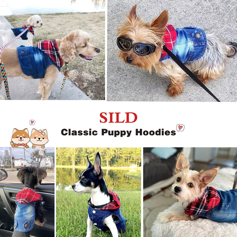 SILD Pet Clothes Dog Jeans Jacket Cool Blue Denim Coat Small Medium Dogs Lapel Vests Classic Hoodies Puppy Blue Vintage Washed Clothes XS Plaid Hat - BeesActive Australia