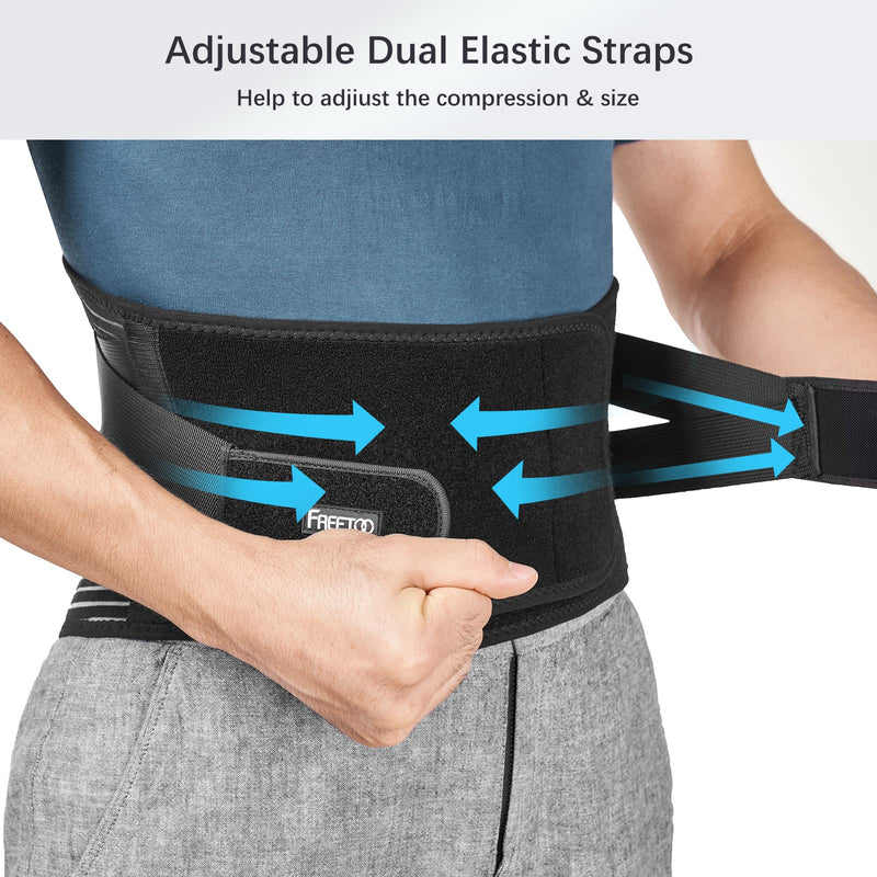 FREETOO Back Support Belt for Back Pain Relief with 6 Stays, Adjustable Back Brace for Men/Women for work, Anti-skid Lower Lumbar Support with 16-hole Air Mesh for Sciatica L Size(waist:37.4"-45.3") L(Waist Size：95-115cm) - BeesActive Australia
