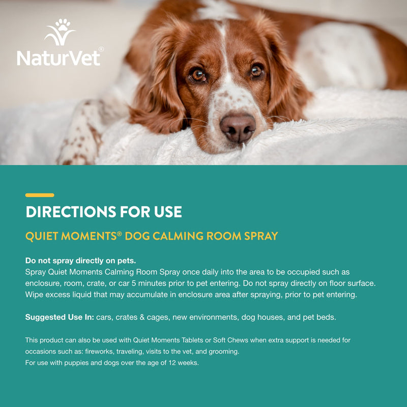 NaturVet Quiet Moments Herbal Calming Room Spray Dog Supplement – Ideal for Cars, Dog Crates, New Environments – Helps Reduce Pet Stress, Storm Anxiety, Motion Sickness – 8 Oz. - BeesActive Australia