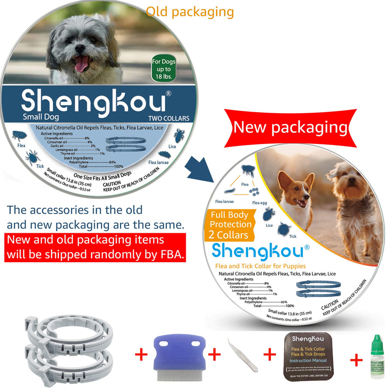 Flea and Tick Collar for Small Dog, Made with Natural Plant Based Essential Oil, Safe and Waterproof, Free Comb and Prevention Treatment Drop, 2x6 Month, 13.8 in (2 Packs) - BeesActive Australia