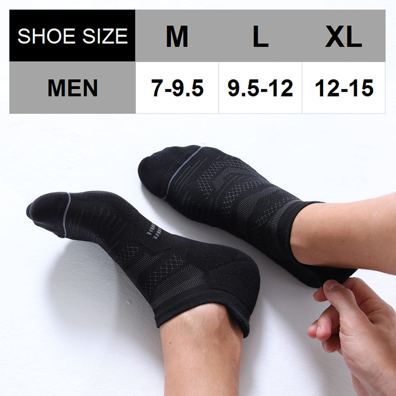 6 Pack Men's Running Ankle Socks with Cushion, Low Cut Athletic Sport Tab Socks Black Large - BeesActive Australia