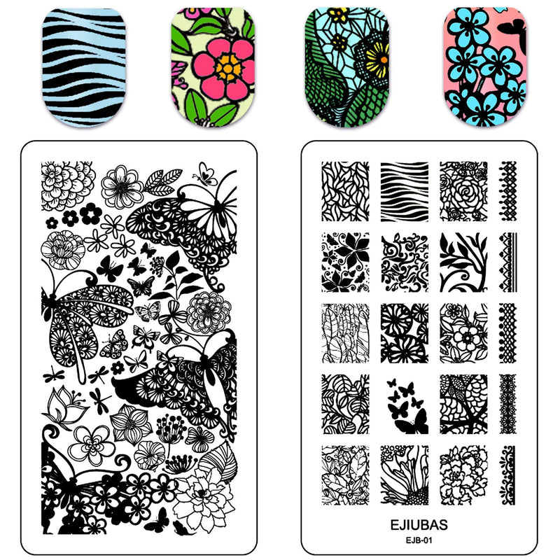 Nail Stamping Plate Nail Stamper - Ejiubas Nail Stamping Kit Nail Art Stamp 3 Pcs Nail Stamper Plates 1 Clear Nail Art Stamper DIY Nail Stamp Kit EJB-01 06 08 - BeesActive Australia