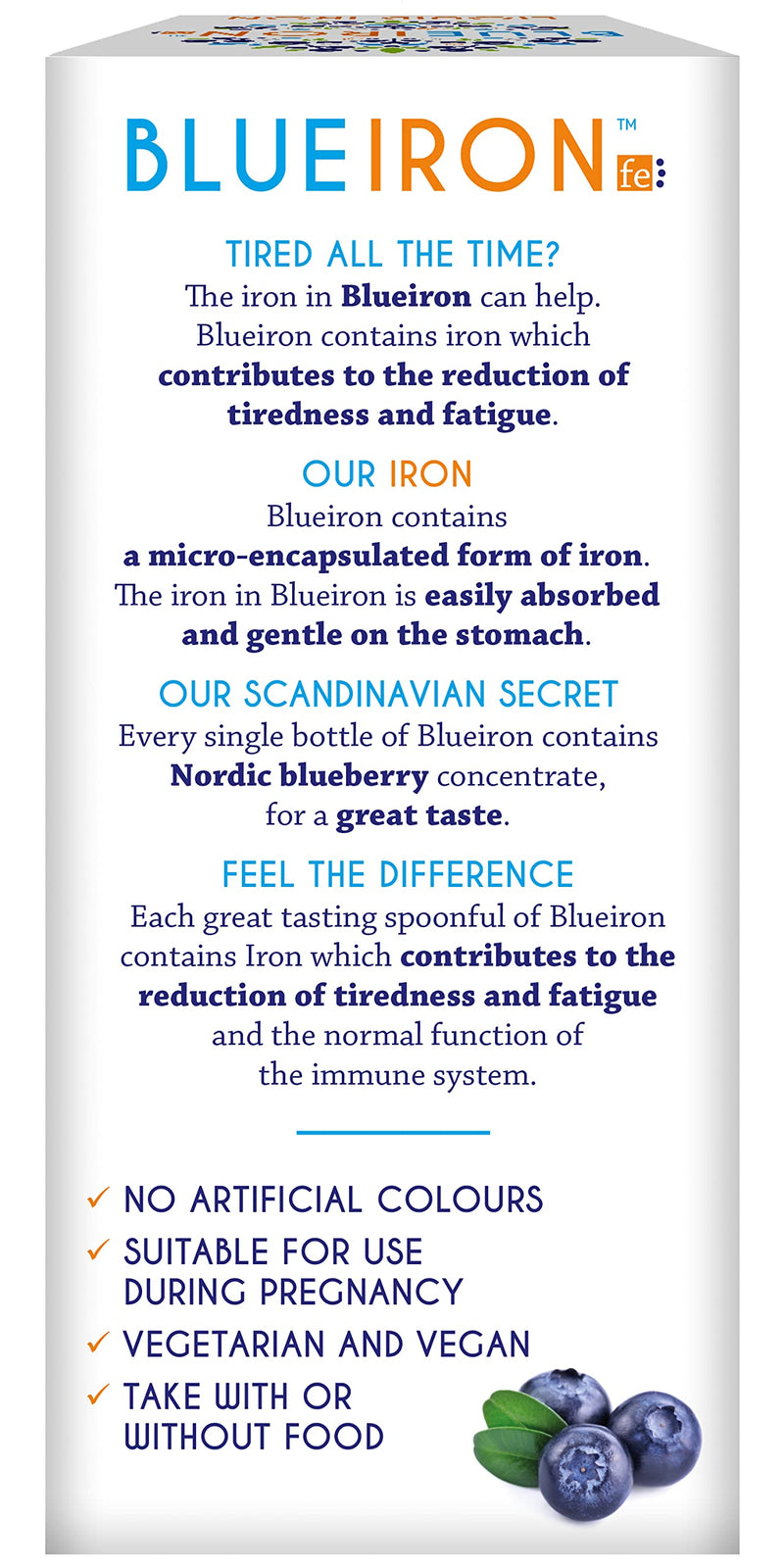 Blueiron Liquid Iron Supplement with Nordic Blueberries + Vitamin C, Vitamin B12, Folic Acid, Biotin and Zinc | 250ml | Suitable for Vegans | Easily Absorbed and Gentle On The Stomach - BeesActive Australia