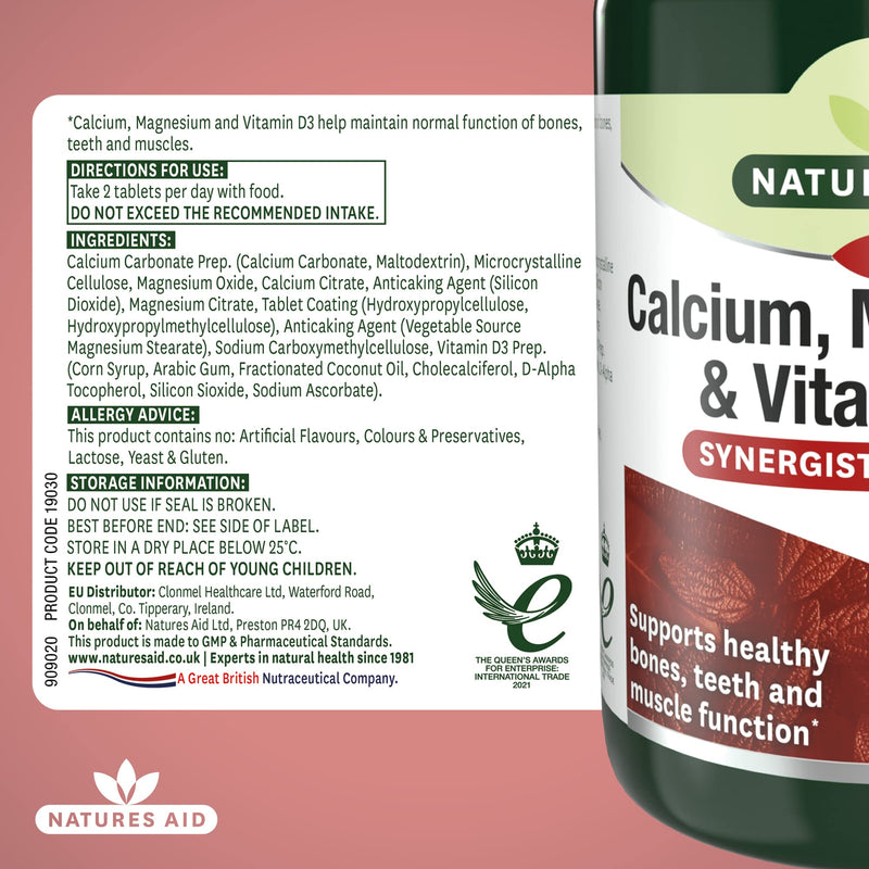Natures Aid Calcium Magnesium and D3, Helps Maintain Normal Bones, Teeth and Muscle Function, Vegan, 90 Tablets Calcium Magnesium and D3, 90 Tablets - BeesActive Australia