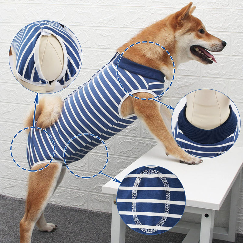 KAROKU Dog Recovery Suit Cats Bodysuits for Abdominal Wounds Recovery Shirt for Male Female Pet Surgical Snugly Suit After Surgery Anti-Licking Dog Onesies, Substitute E-Collar & Cone Medium Blue - BeesActive Australia