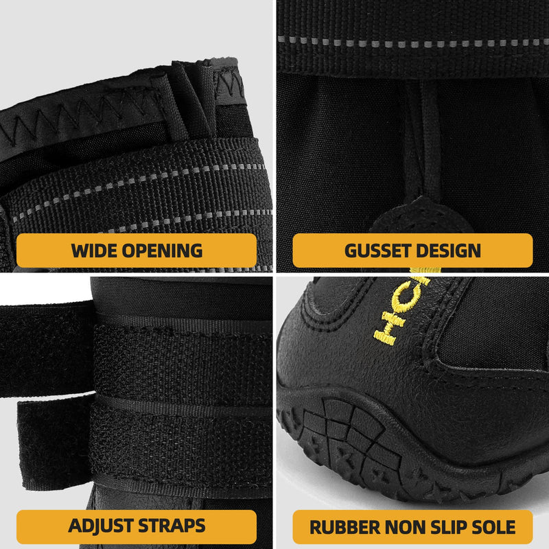Hcpet Dog Boots Paw Protector, Anti-Slip Dog Shoes with Reflective Straps for Small Medium Large Puppy Booties #1 (width 1.57 inch) for 10-23 lbs Black-Waterproof - BeesActive Australia