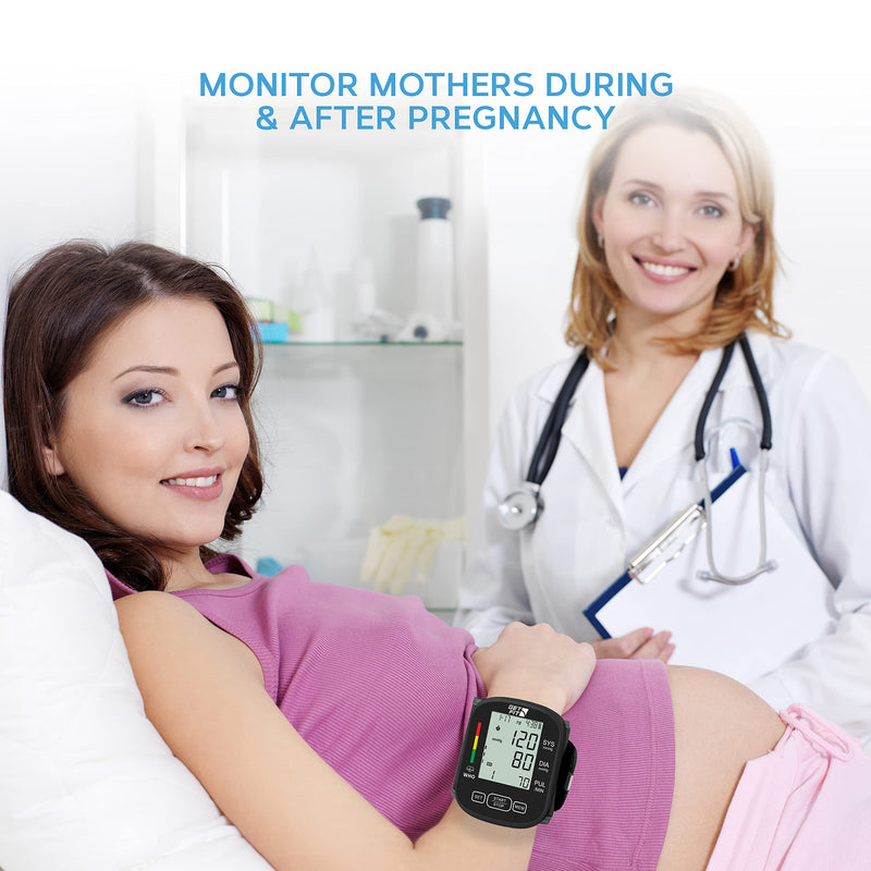 Get Fit Wrist Blood Pressure Monitor for Home Use - Medical Blood Pressure Machine Reader - Dual Users 2x99 Memory - Sphygmomanometer Adjustable Wrist Cuff, LCD Display, Pulse Rate Monitor - Black One Size - BeesActive Australia