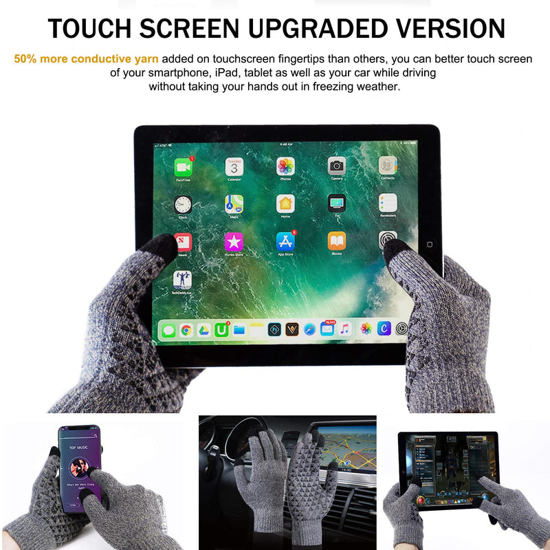 TRENDOUX Winter Gloves for Men Women - Upgraded Touch Screen Cold Weather Thermal Warm Knit Glove for Running Driving Hiking Light Gray Medium - BeesActive Australia