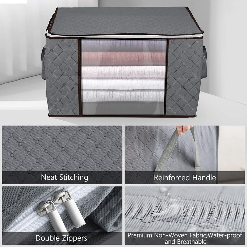 Homelove 90L 3 Pack Large Capacity Clothes Storage Bag with Clear Window & Sturdy Zipper & Reinforced Handle, Fabric Foldable Closet Organizer for Clothes,Comforter, Blanket,Duvet,Toys, Dark Grey - BeesActive Australia