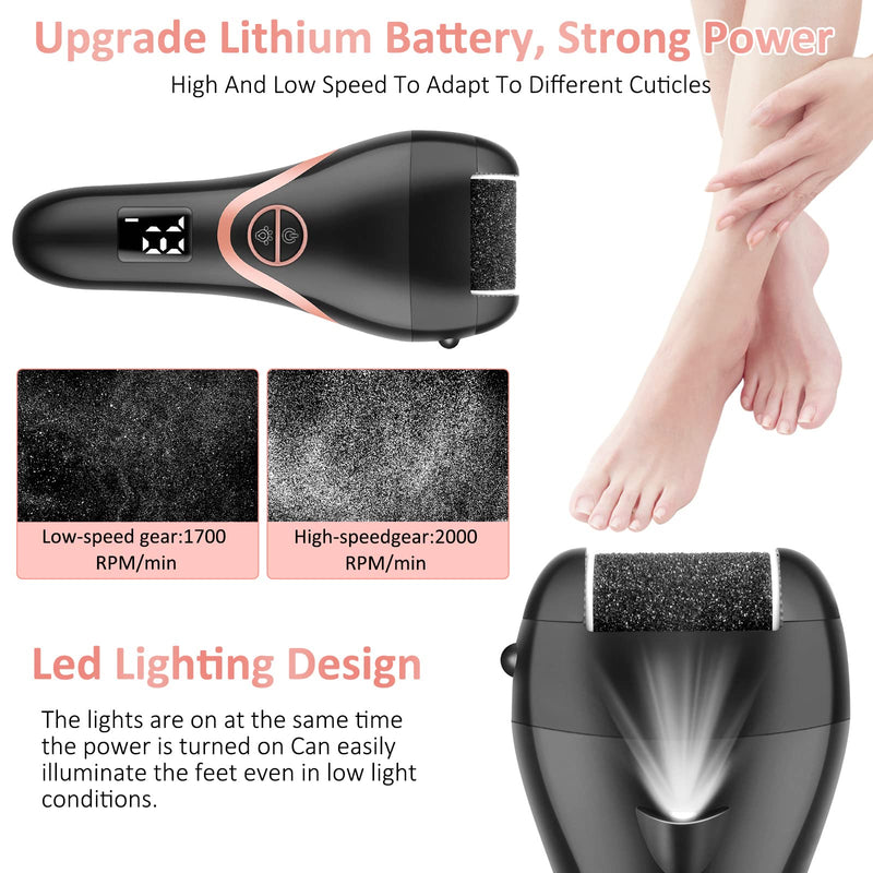 Electric Foot File, Hard Skin Remover, Norbase Professional Rechargeable Callus Remover Feet Care Pedicure Set 15 in 1 Foot File for Dry Dead Skin Cracked Heels Calluses with 3 Roller Heads 2 Speed Black-New - BeesActive Australia
