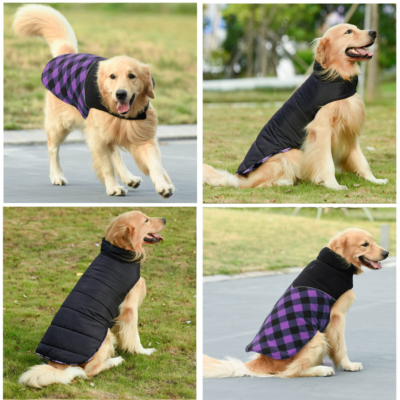 Dog Sweater Winter Coat Cold Vest Pet Warm Cotton Clothes Puppy Jacket Doggies, Reversible Waterproof Windproof British Style Plaid for Small Medium Large Dogs M(Chest Girth:16.1-20.1") Purple - BeesActive Australia