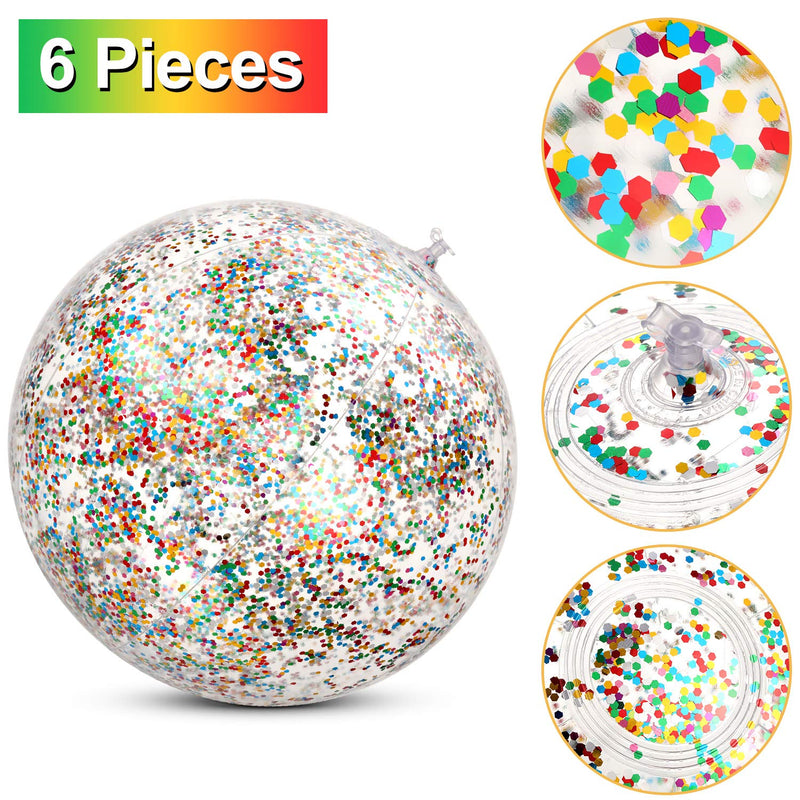 [AUSTRALIA] - Gejoy 6 Pieces Inflatable Glitter Beach Ball Confetti Beach Balls Transparent Swimming Pool Party Ball for Summer Beach Water Play Toy, Pool and Party Favor, 16 Inch (Multicolor) Multicolor 