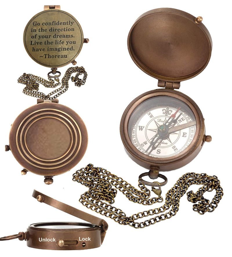 WORLDMART Thoreau's Go Confidently Quote Customized Compass with Leather case, Camping Compass, Boating Compass, Gift Compass, Graduation Day Gifts Confidently-1 - BeesActive Australia