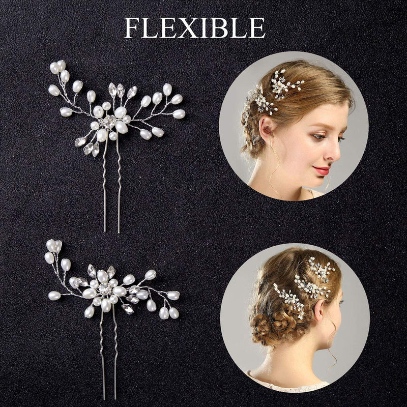 4pcs Bridal Hair Pins Pearl Rhinestone Hair Clips Jewel Hair Accessories for Wedding Prom Headpiece - BeesActive Australia