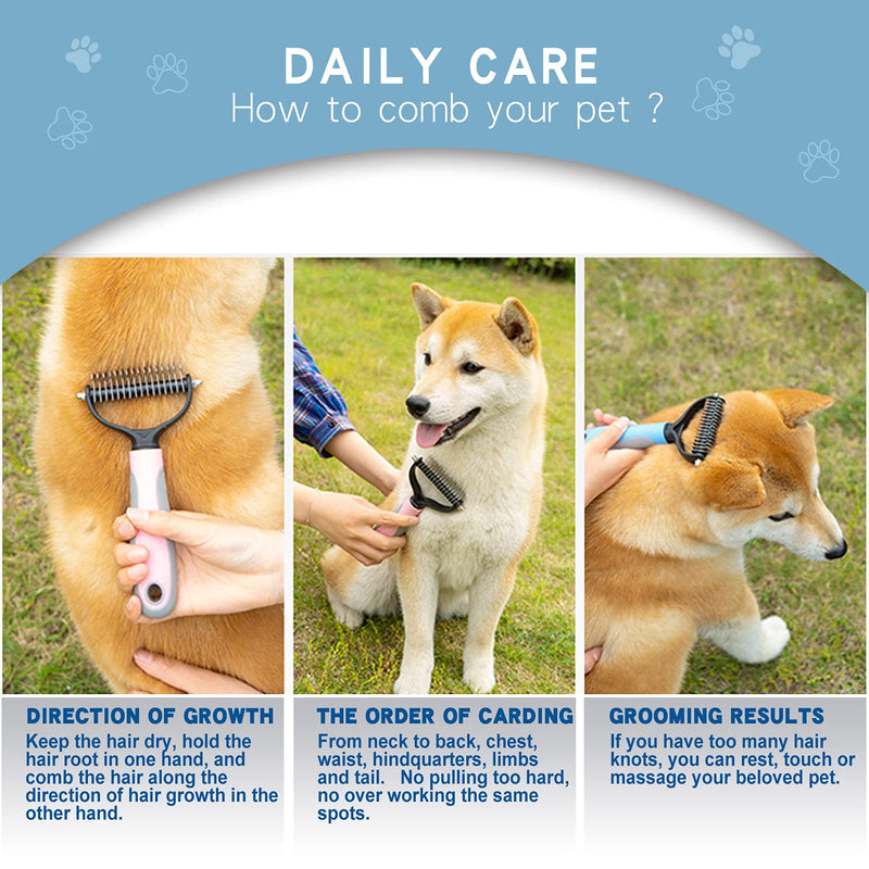 GOESWELL Pet Deshedding Brush - Undercoat Rake for Dogs & Cats - Double Sided Brush for Shedding and Dematting Comb Grooming Tool kit - Nail Clippers & Nail File Blue(3 Pack) - BeesActive Australia