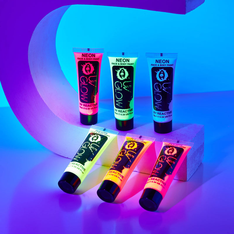 UV Glow Blacklight Face and Body Paint 0.34oz - Set of 6 Tubes - Neon Fluorescent - BeesActive Australia