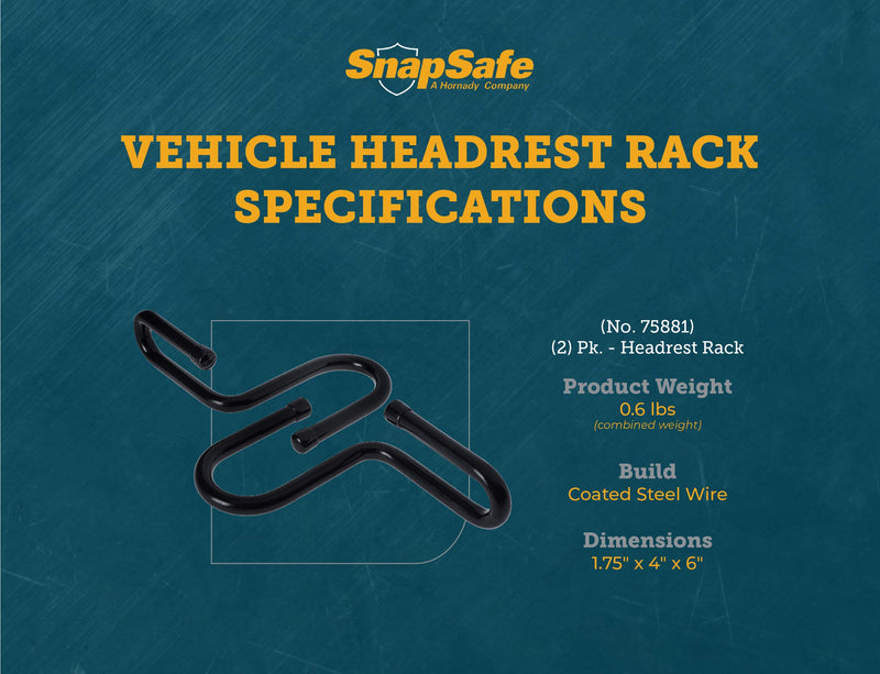 SnapSafe Vehicle Head Rest Gun Rack, 2 Pack – Holds Your Long Gun or Bow Securely, Ideal for Hunting – Rifle Holder Hooks Measures 1.75 x 4 c 6 Inches – 2 Pack - BeesActive Australia