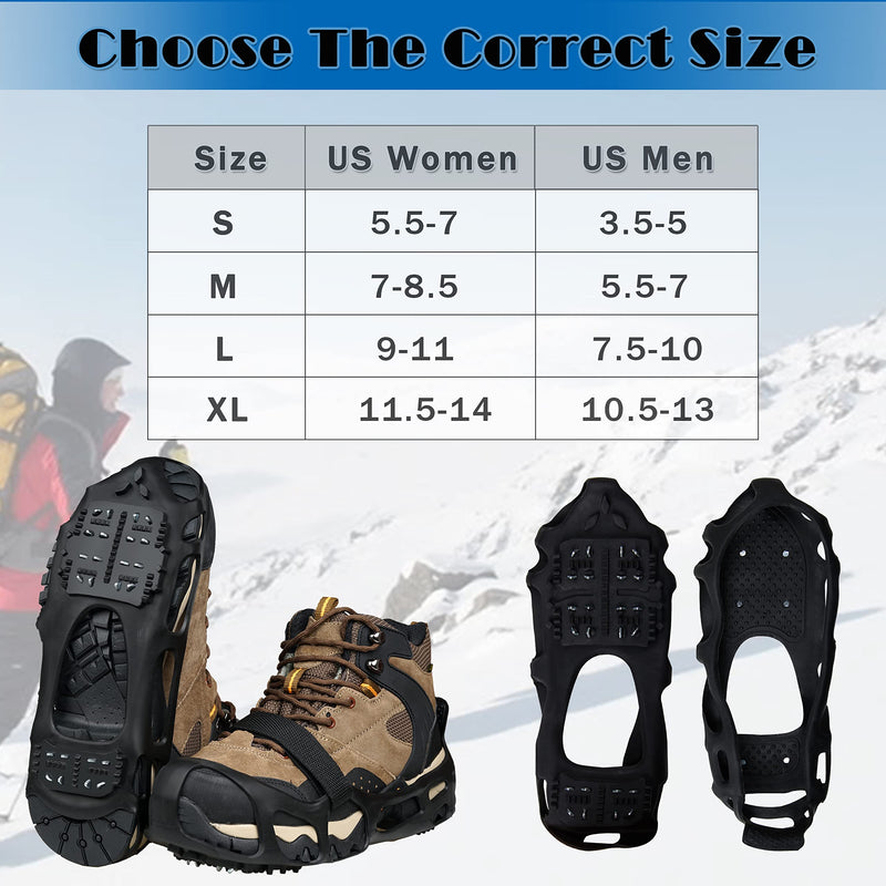 Shaddock Fishing Ice Cleats for Shoes Boots, Ice Snow Traction Cleats for Walking on Ice Snow Anti Slip Crampons Walk Cleats Overshoe Stretch Footwear for Men Women Climbing Hiking 24 Steel Crampons Large(7.5-10men/9-11women) - BeesActive Australia