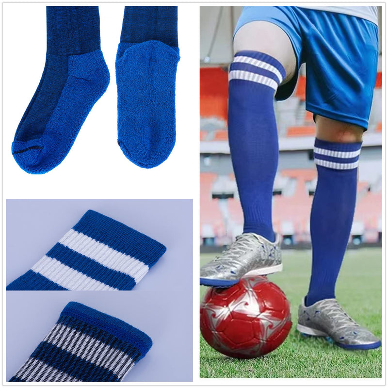 Soccer Shin Pad Over Knee Soccer Socks 2 Pairs Kids Leg Carf Protective Shin Pads Adjustable Perforated Breathable Guard Board and Impact Resistant Youth Kids Soccer Guards Socks Blue - BeesActive Australia