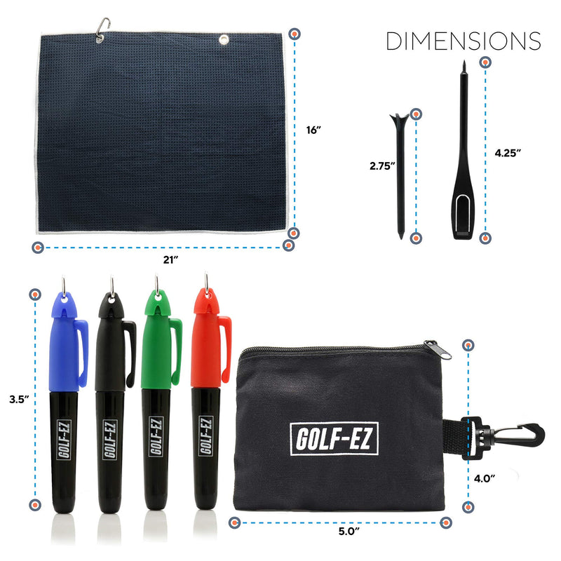 Golf-EZ Golf Essentials 21 Piece Kit | Golf Towel | Cleaning Brush | TRI-LINE Golf Ball Alignment Kit | Divot Repair Tool 1 - BeesActive Australia