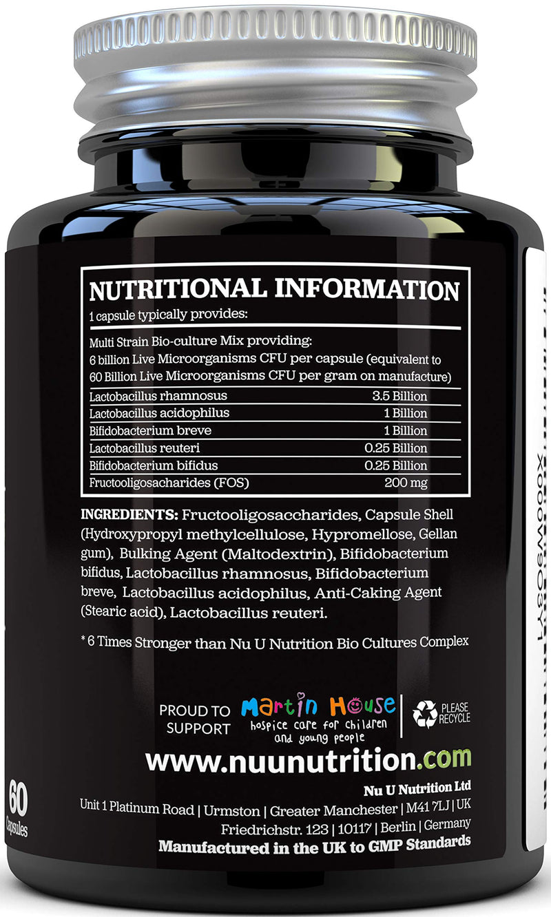 Bio-Cultures Probiotics 5 Active Strains 60 Billion CFU Source Powder, 6 Times Stronger, 6 Billion Live CFUs, with Lactobacillus Acidophilus & Bifidobacterium for Adults, 60 Vegetarian Capsules - BeesActive Australia