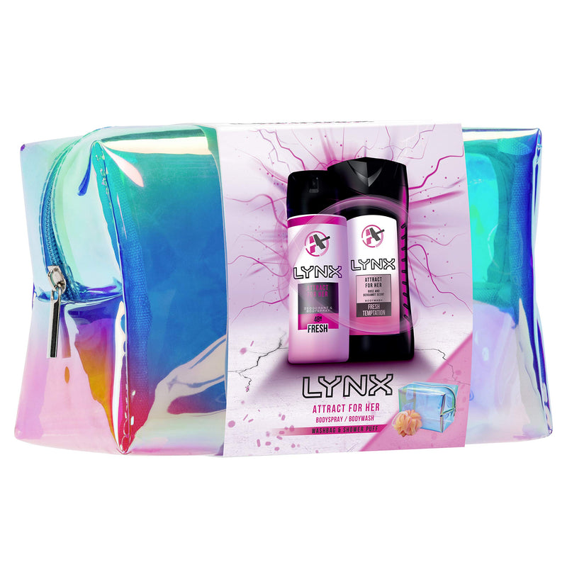 Lynx Attract For Her Washbag Gift Set, Ideal for Girls And Teenagers, Duo Pack Shower Gel And Deodorant Body Spray, Includes a Shower Loofah Puff - BeesActive Australia