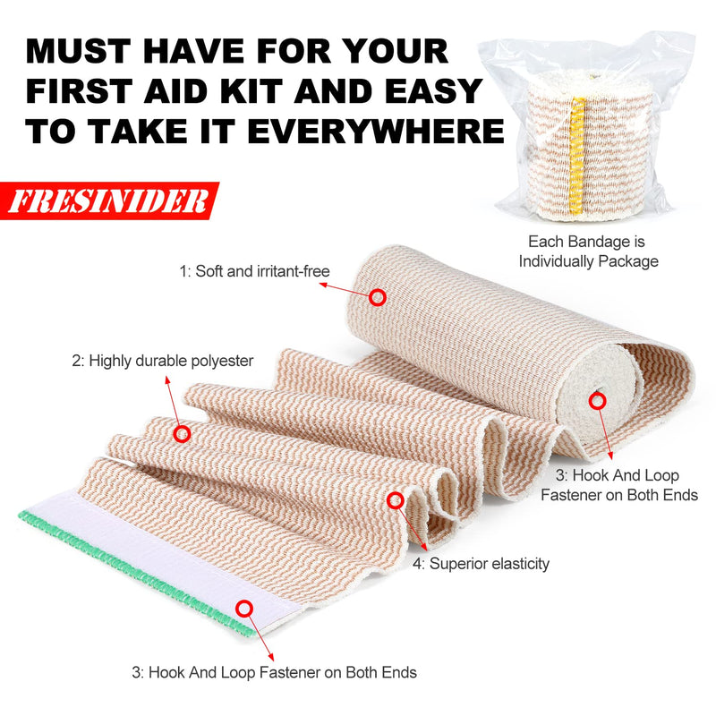 FRESINIDER Premium Elastic Bandage Wrap, 6 Pack 4" Cotton Latex Free Compression Bandage Wrap with Touch Closure at Both Ends, Support & First Aid for Sports, Medical, and Injury Recovery 4" - BeesActive Australia