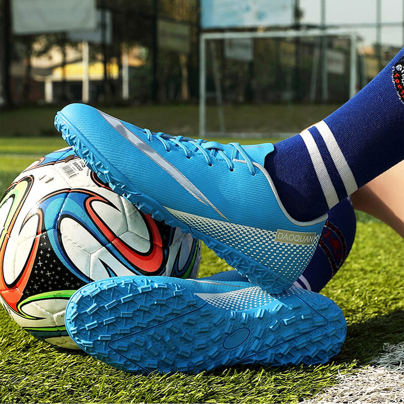 HaloTeam Men's Soccer Shoes Cleats Professional High-Top Breathable Athletic Football Boots for Outdoor Indoor TF/AG 4.5 R2050 Blue - BeesActive Australia