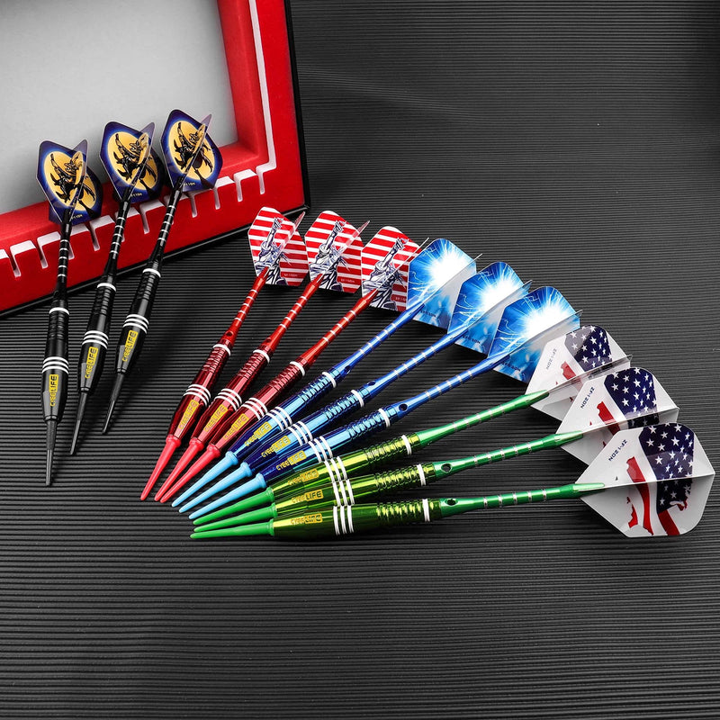 CyeeLife-Steel tip Darts 18g Colorful Barrels,Finger Grip Wax+20 Rubber O Rings+Ring Tool+100 Points+24 Flights(8 Designs)+16 Plastic Protectors+12 Aluminum Shafts+12 Nylon Shafts+Gift Packaging - BeesActive Australia