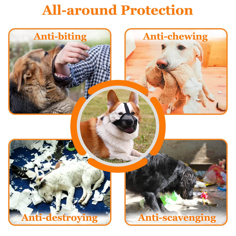 Dog Muzzle, Soft Mesh Muzzle for Small Medium Large Dogs Labrador German Shepherd, Breathable Adjustable Muzzles for Biting, Chewing, Scavenging and Poisoned Bait, Allows Panting and Drinking Black L - BeesActive Australia