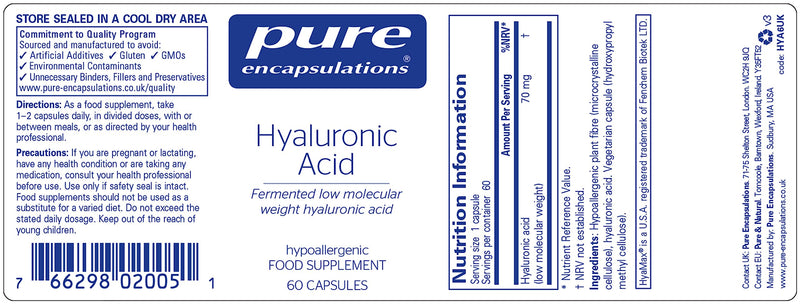 Pure Encapsulations - Hyaluronic Acid - High Absorption, Fermented, Low Molecular Weight Hyaluronic Acid - 60 Capsules - BeesActive Australia
