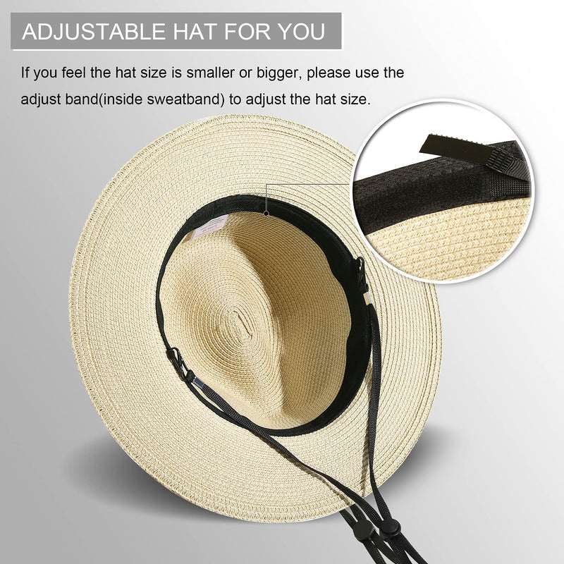 Lanzom Women Wide Brim Straw Panama Roll up Hat Belt Buckle Fedora Beach Sun Hat UPF50+ 01-fold Belt Khaki One Size - BeesActive Australia