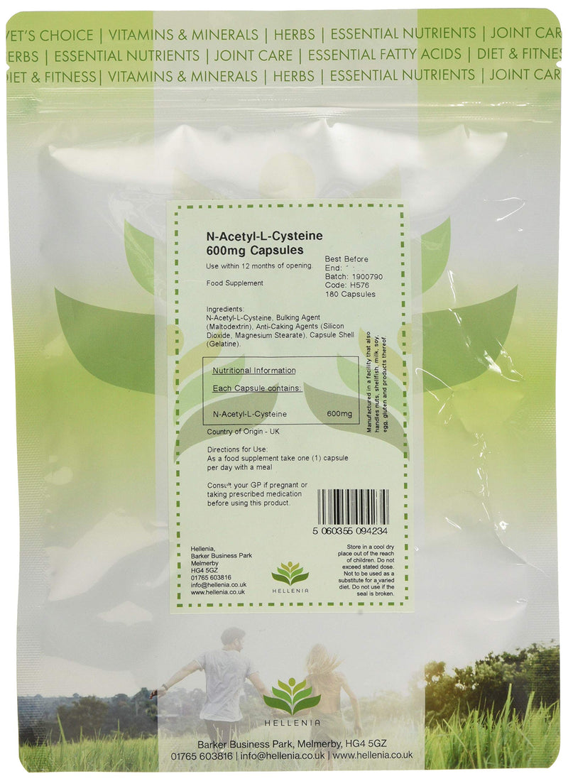 Hellenia N-Acetyl-Cysteine 600mg | 120 Capsules | Vegan NAC Supplement | Manufactured in The UK - BeesActive Australia