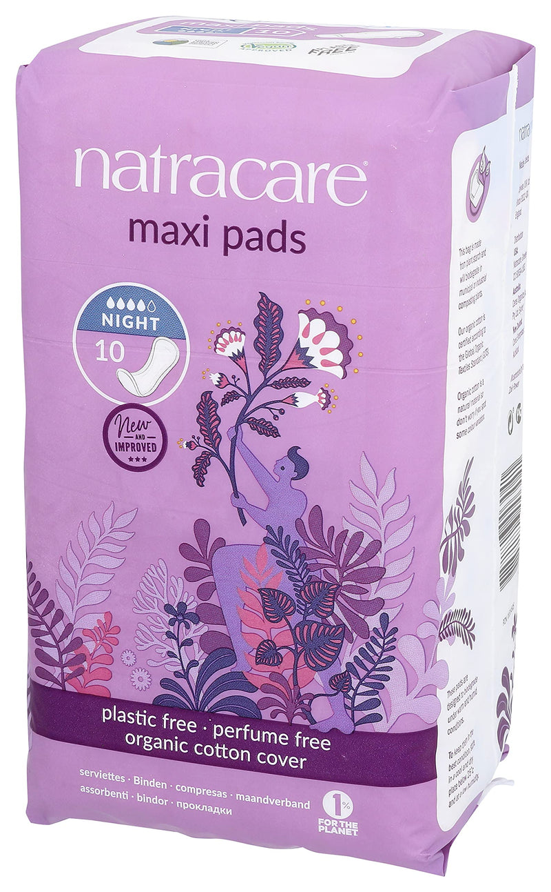 Natracare Natural Feminine Night Time Maxi Pads, Extra Long, 10 Count 10 Count (Pack of 1) - BeesActive Australia