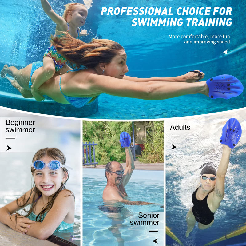 Swim Paddles for Lap Swimming, Swim Training Hand Paddles with Adjustable Straps, Swimming Equipment for Women Men Children (1 Pair) blue - BeesActive Australia