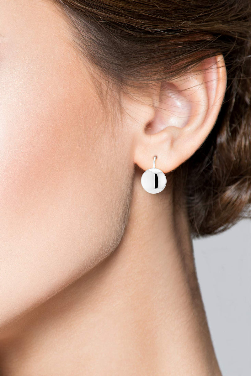 Miabella 925 Sterling Silver Italian High Polished Round Dome Button Bead Ball Statement Leverback Earrings for Women, Made in Italy 12mm - 1/2 Inch - BeesActive Australia