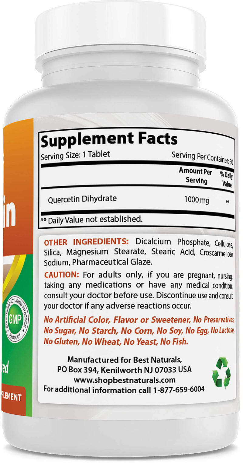 Best Naturals Quercetin 1000 mg Tablet - Immune Health - 60 Count (60 Count (Pack of 1)) 60 Count (Pack of 1) - BeesActive Australia