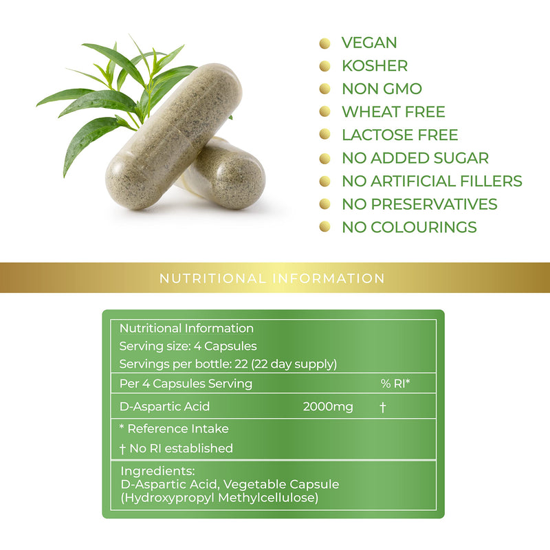 Lily Green | D-Aspartic Acid 2000mg per Serving | 90 Vegan Capsules | Boost for Men | Pure DAA | High Strength | No Artificial Fillers | Made in UK - BeesActive Australia