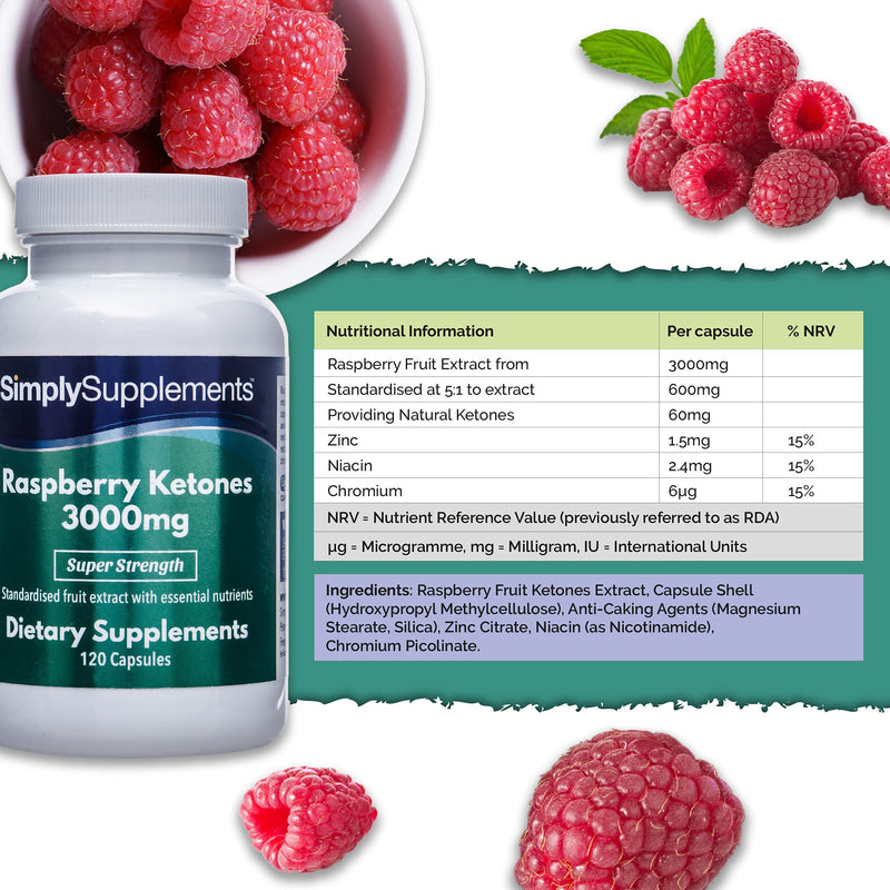Raspberry Ketones 3000mg 120 Capsules | Vegan & Vegetarian Friendly | Manufactured in The UK - BeesActive Australia