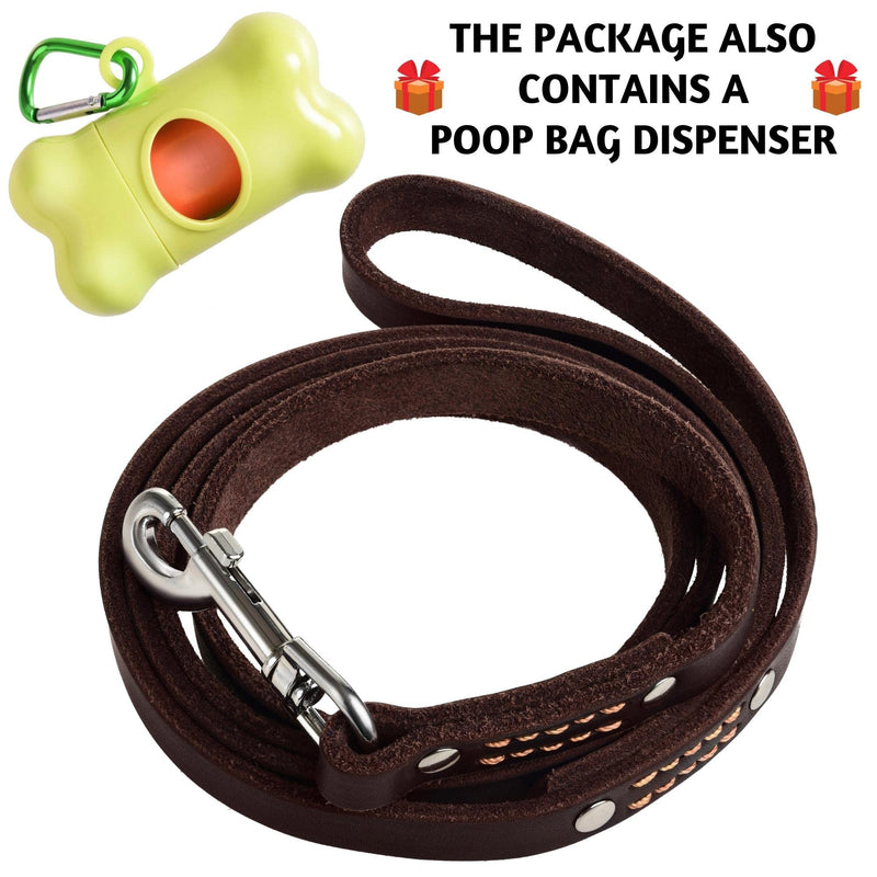 ADITYNA Leather Dog Leash 6 Foot - Soft and Strong Leather Leash for Small and Medium Dog 6 ft x 5/8" Brown - BeesActive Australia
