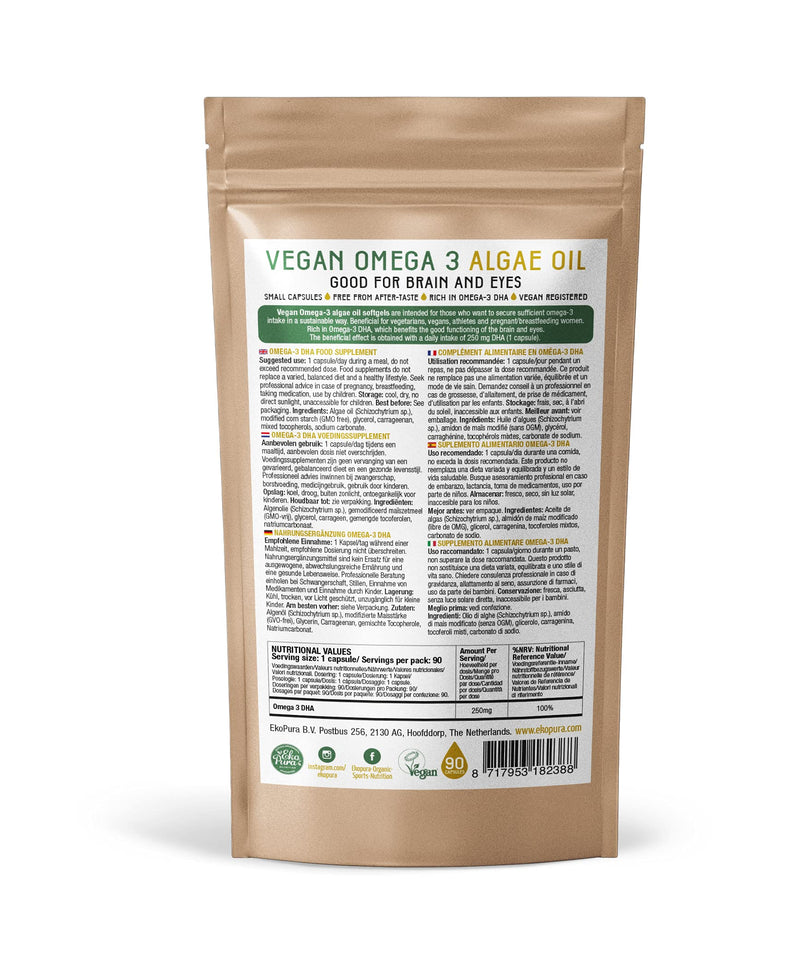 Vegan Omega 3 - Algae Oil, 90 Small Capsules (250mg DHA/Capsule), 3 Month Supply - Sustainable Alternative to Fish Oil - BeesActive Australia