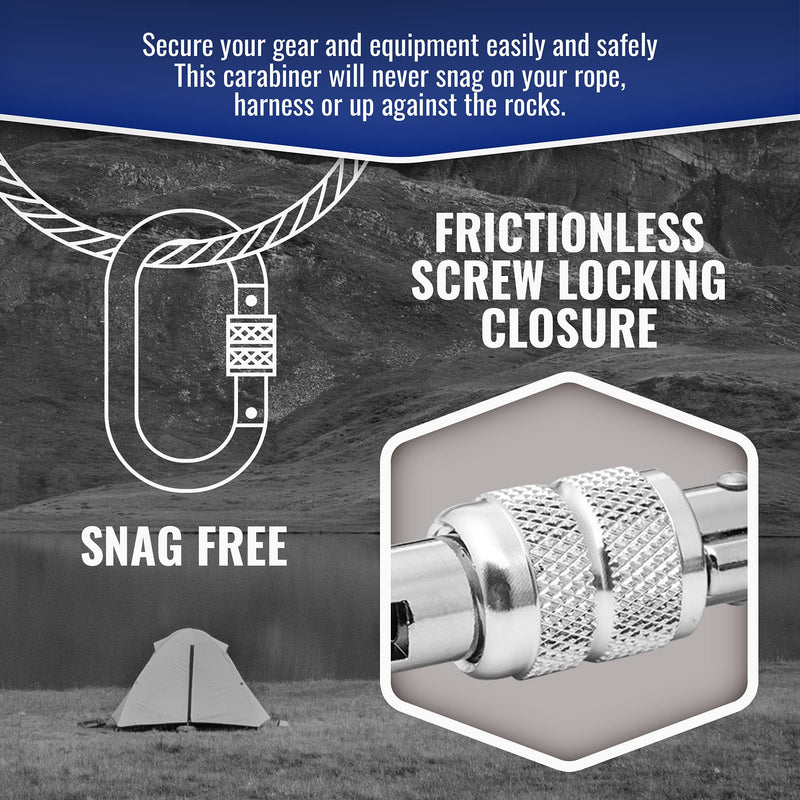 25kn Climbing Carabiner Clip - Heavy Duty O-Shape Steel Locking Caribeaner - UIAA / CE Certified Rock Climbing Gear - Strong Large Locking Oval Caribeener for Mountain Climbing 1pc - BeesActive Australia