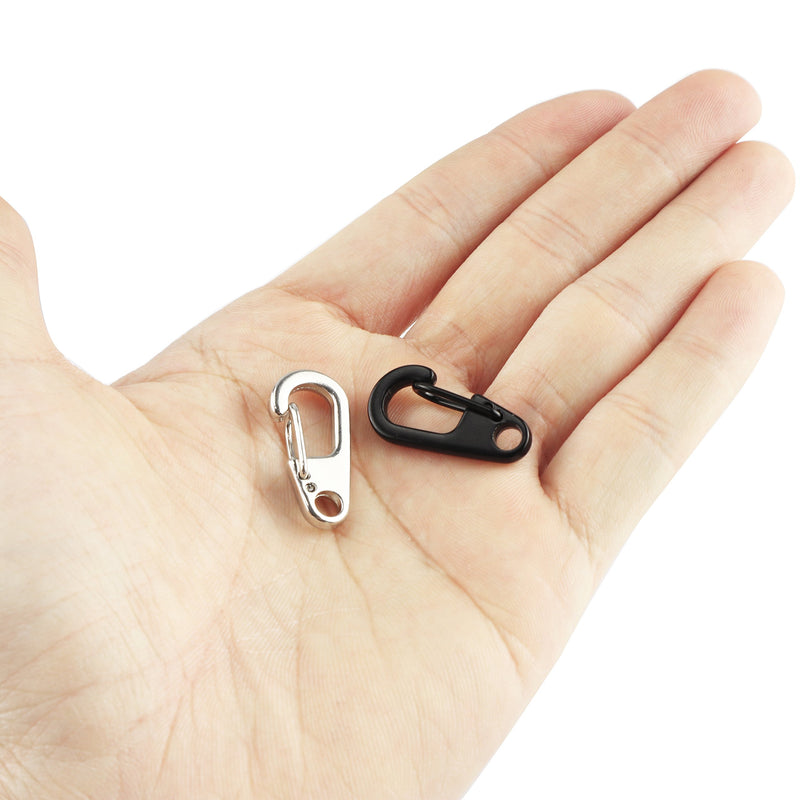 SWATOM Mini SF Alloy Carabiner Clip Tiny Spring Snap Hook Carabiners for Backpack Camping Bottle Using Keychains Accessories 5p Black+keyring - BeesActive Australia