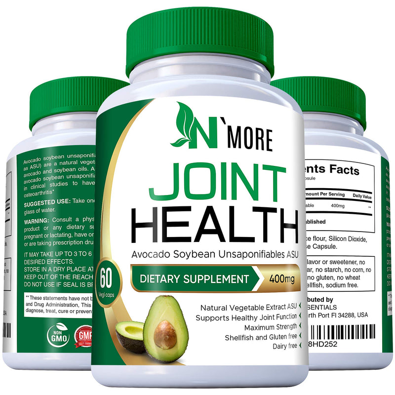 N'More Avocado Soybean Unsaponifiables Joint Health Supplement 400 mg, Non-GMO, Dairy, Gluten & Shellfish Free, 60 Day Supply, One Capsule Per Day - BeesActive Australia