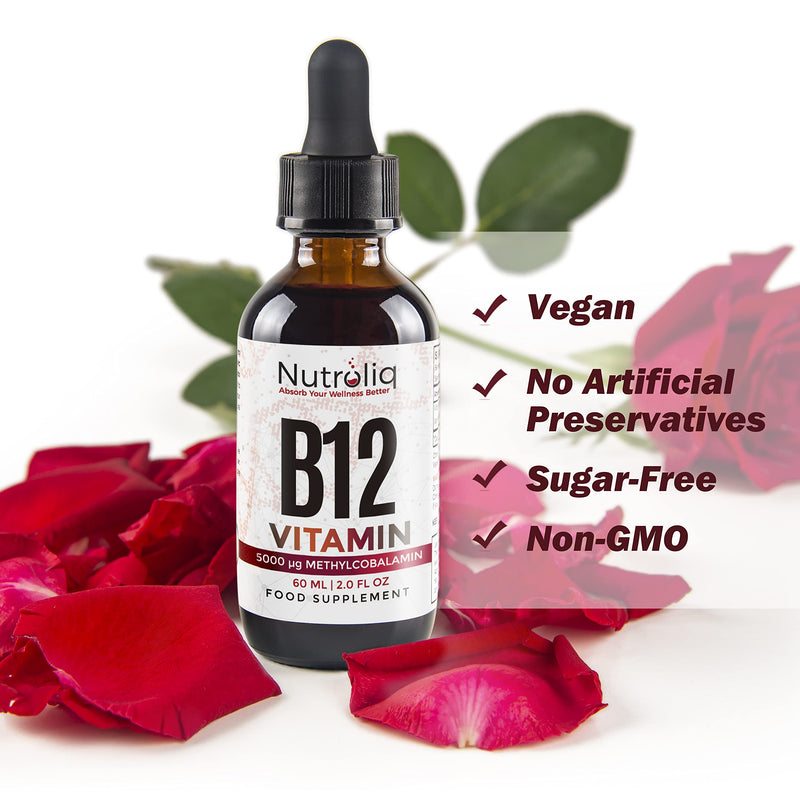 Nutroliq Vitamin B12 Liquid Drops - High-Strength 5000mcg Methylcobalamin Supplement - Energy Booster, Immune System Support, Better Concentration and Metabolism - Vegan & Vegetarian Formula - 60ml - BeesActive Australia