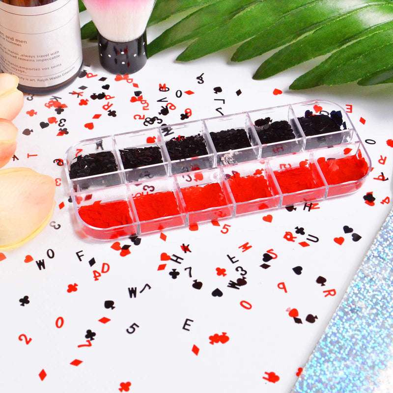 EBANKU 12 Grids Playing Card Style Nail Art Sequins, Numbers Letter Graphics Shape Poker Nail Sequin Nail Accessories For Women Girls Nail Art Design Decoration and Resin Molds DIY - BeesActive Australia