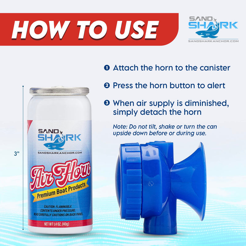 SandShark Premium Boating Air Horn Handheld Canister, Compressed & Very Loud, Coast Guard Approved, Emergency Use for Marine & Watercraft Safety, Great for Sports, Parties, Camping, Outdoors, 1.4oz - BeesActive Australia